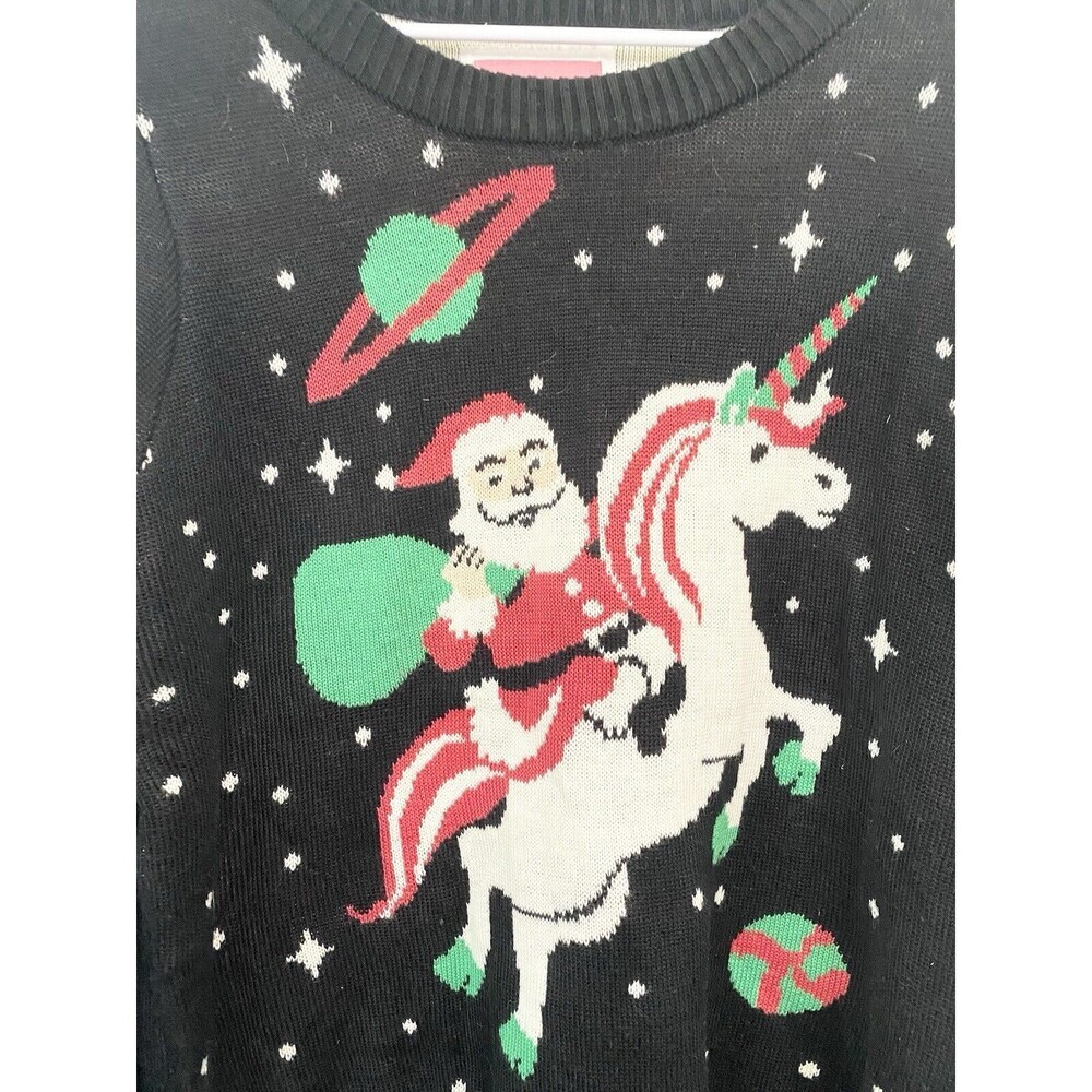 Tipsy Elves Black Santa Unicorn Sweater - Picture 2 of 7